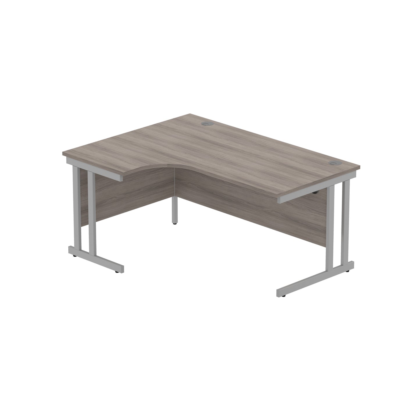 OFFICE LEFT HAND CORNER DESK WITH STEEL DOUBLE UPRIGHT CANTILEVER FRAME | 1600X1200 | ALASKAN GREY OAK/SILVER