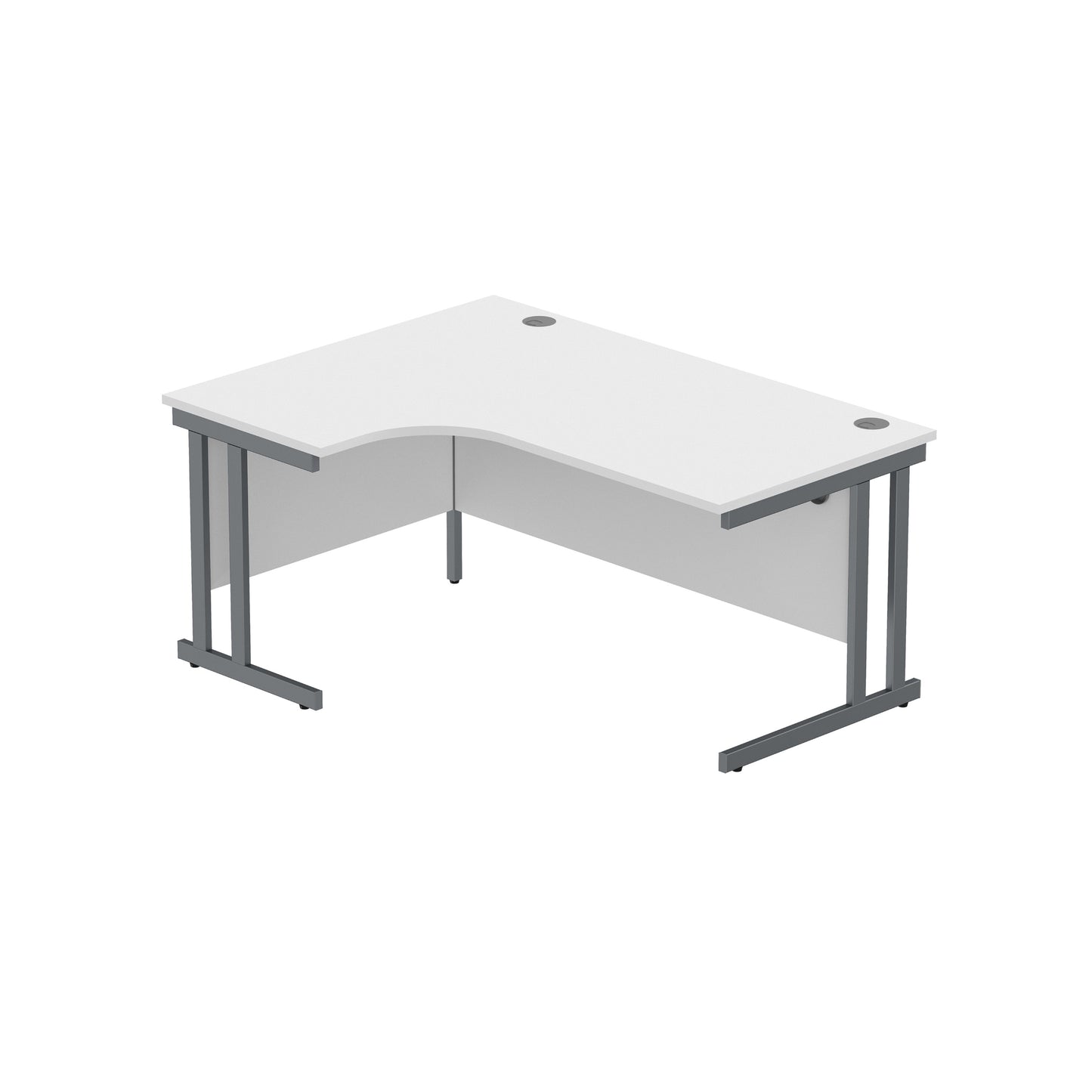OFFICE LEFT HAND CORNER DESK WITH STEEL DOUBLE UPRIGHT CANTILEVER FRAME (FSC) | 1600X1200 | ARCTIC WHITE/GRAPHITE