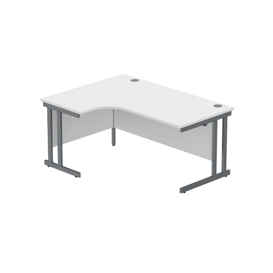 OFFICE LEFT HAND CORNER DESK WITH STEEL DOUBLE UPRIGHT CANTILEVER FRAME (FSC) | 1600X1200 | ARCTIC WHITE/GRAPHITE