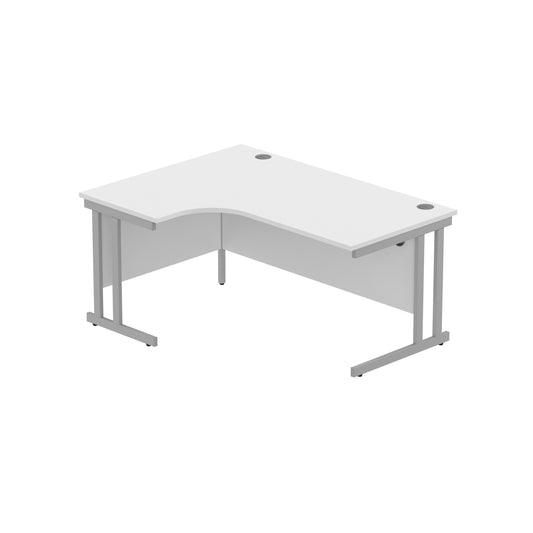 OFFICE LEFT HAND CORNER DESK WITH STEEL DOUBLE UPRIGHT CANTILEVER FRAME | 1600X1200 | ARCTIC WHITE/SILVER