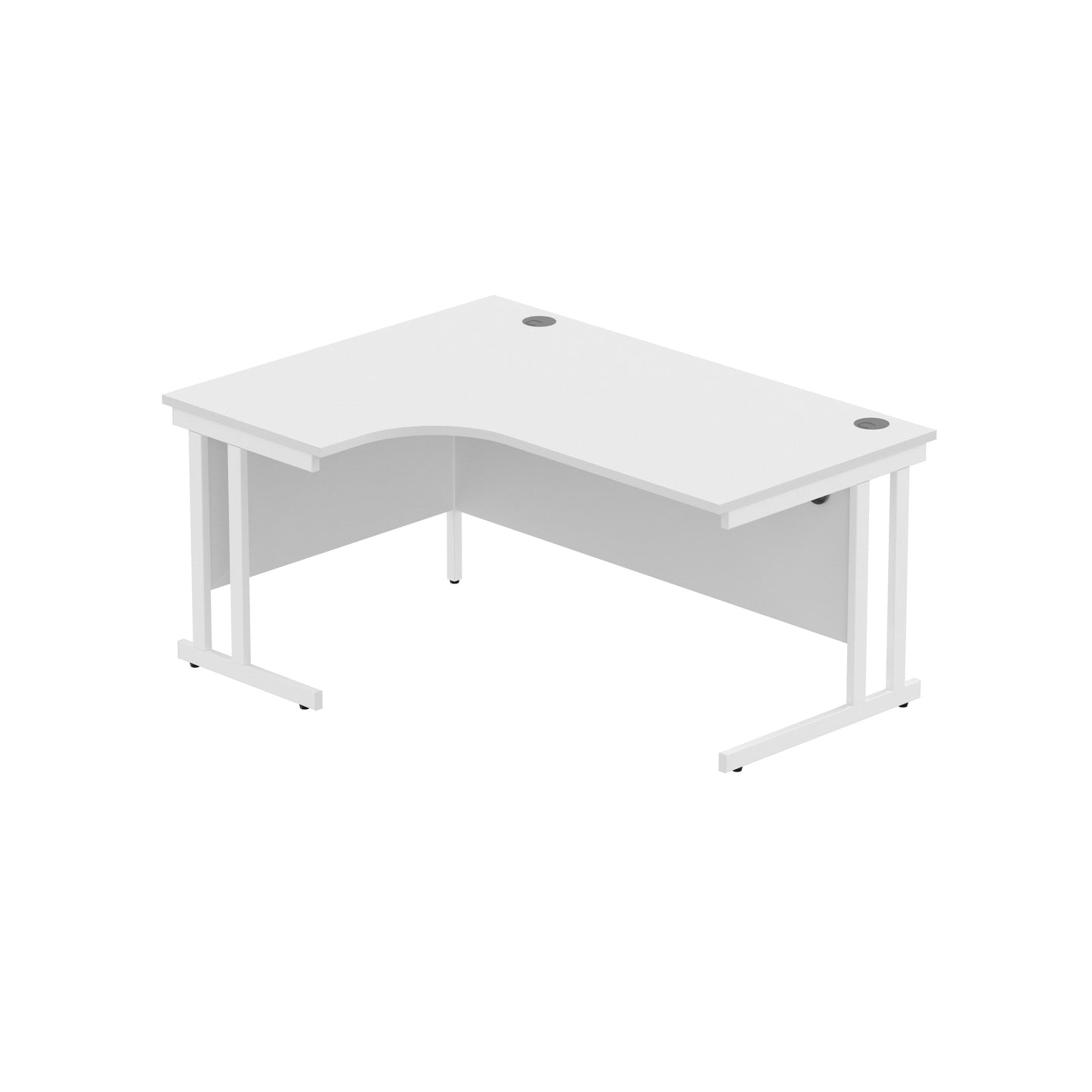 OFFICE LEFT HAND CORNER DESK WITH STEEL DOUBLE UPRIGHT CANTILEVER FRAME | 1600X1200 | ARCTIC WHITE/WHITE