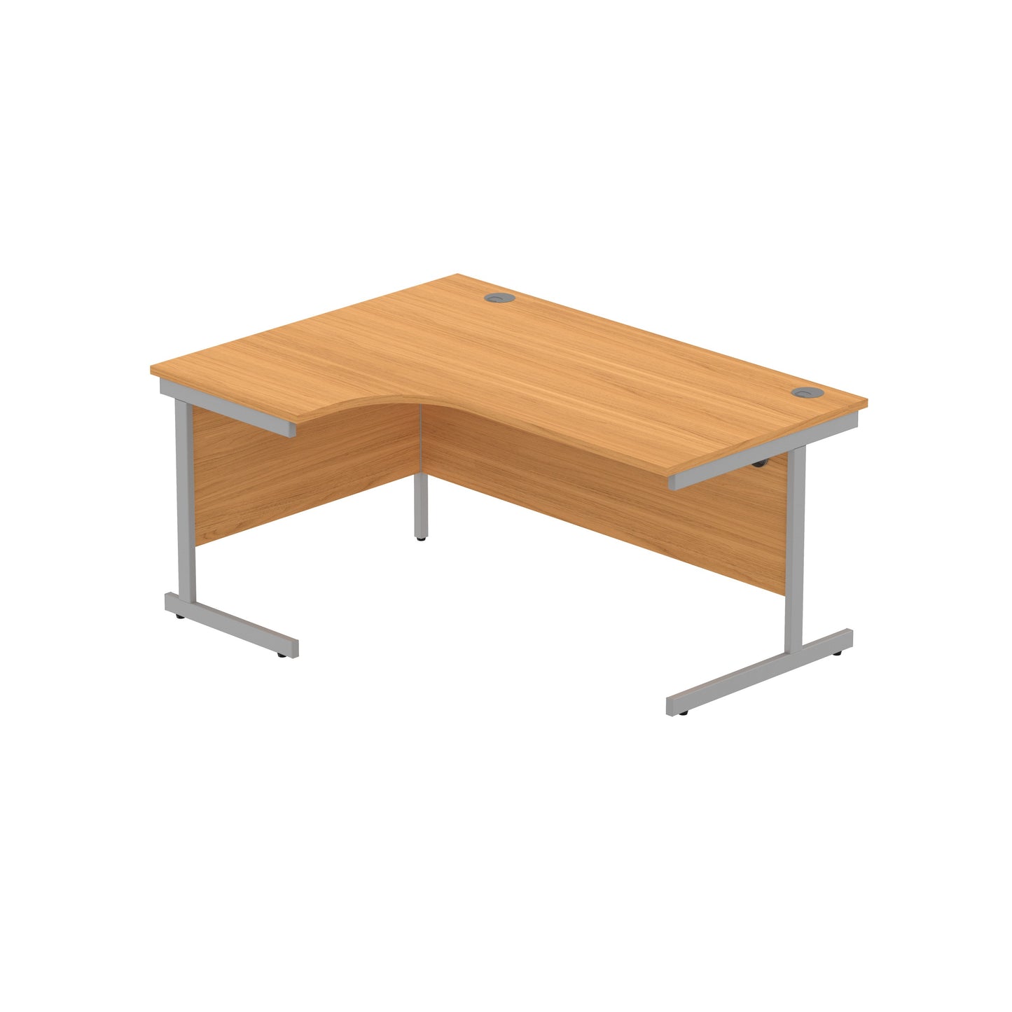 OFFICE LEFT HAND CORNER DESK WITH STEEL SINGLE UPRIGHT CANTILEVER FRAME | 1600X1200 | NORWEGIAN BEECH/SILVER