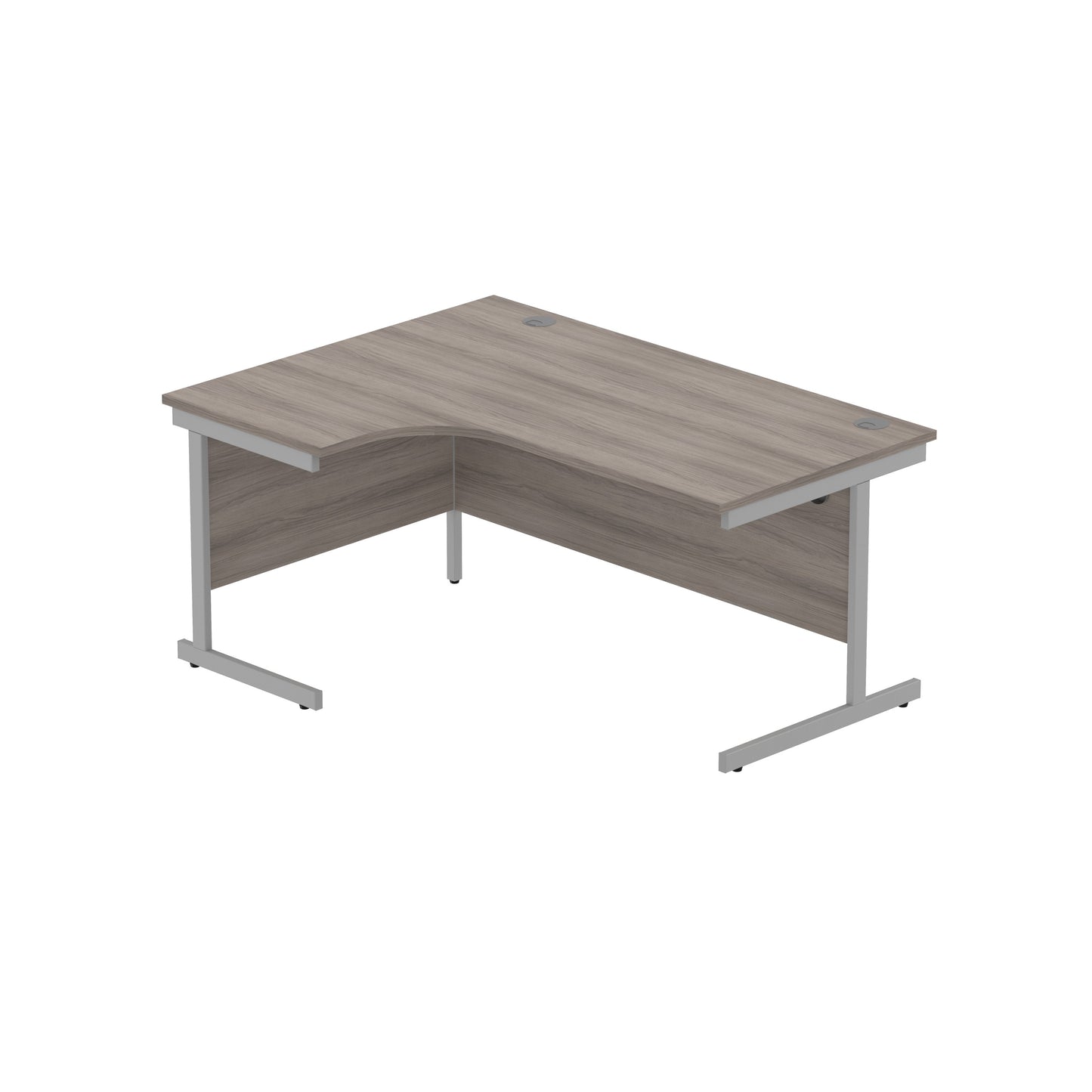 OFFICE LEFT HAND CORNER DESK WITH STEEL SINGLE UPRIGHT CANTILEVER FRAME | 1600X1200 | ALASKAN GREY OAK/SILVER
