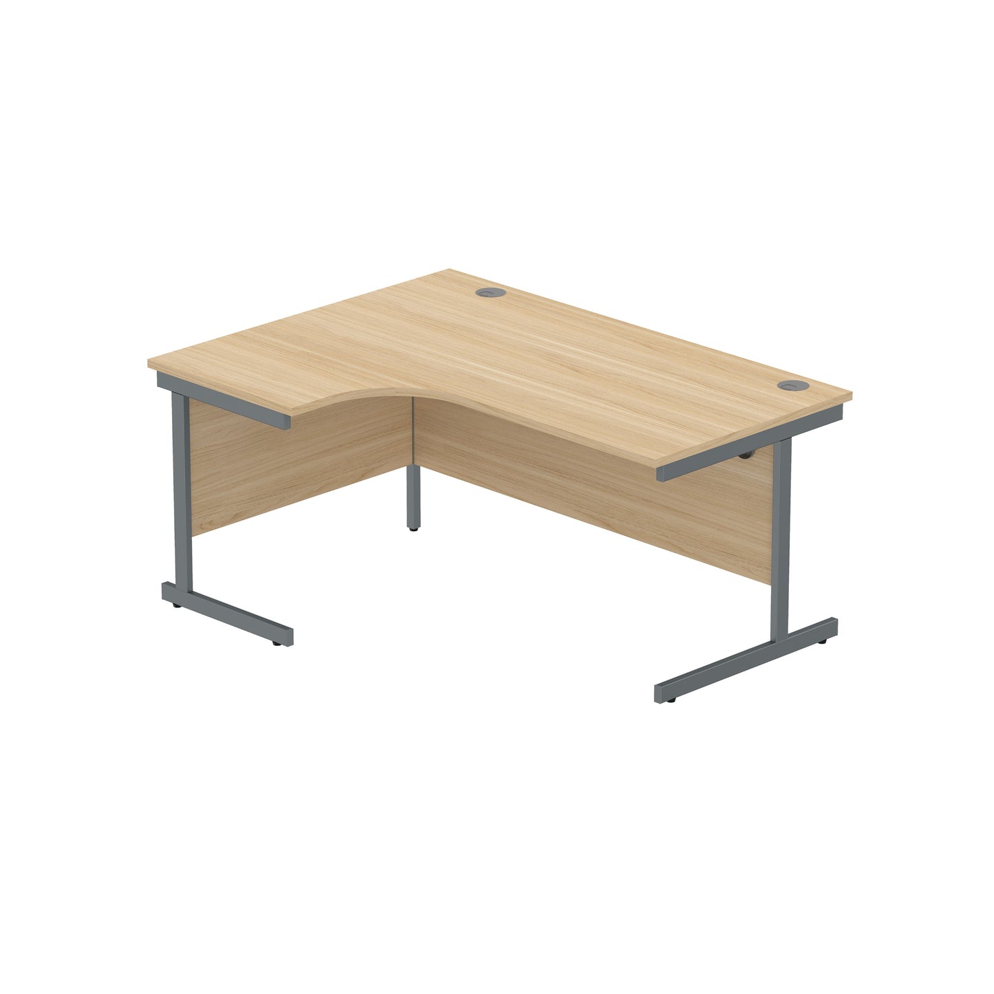 OFFICE LEFT HAND CORNER DESK WITH STEEL SINGLE UPRIGHT CANTILEVER FRAME (FSC) | 1600X1200 | CANADIAN OAK/GRAPHITE