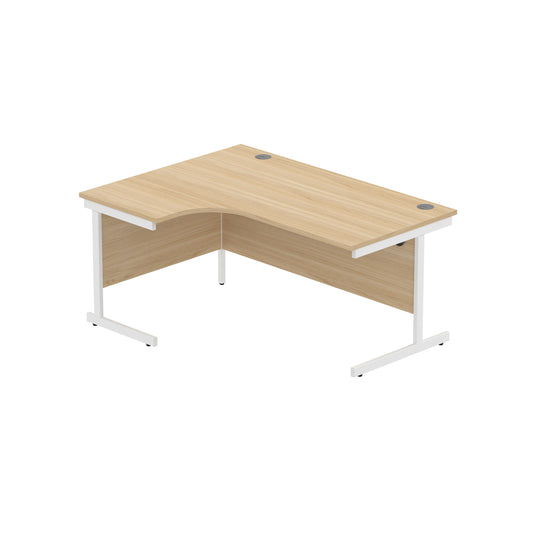 OFFICE LEFT HAND CORNER DESK WITH STEEL SINGLE UPRIGHT CANTILEVER FRAME | 1600X1200 | CANADIAN OAK/WHITE