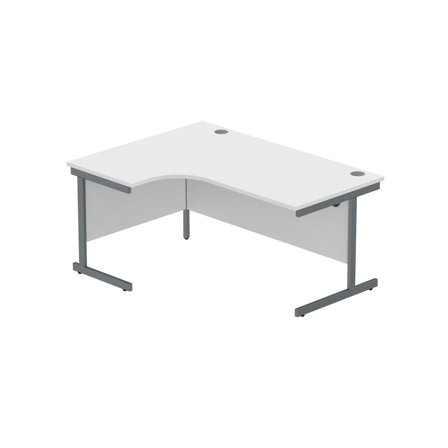 OFFICE LEFT HAND CORNER DESK WITH STEEL SINGLE UPRIGHT CANTILEVER FRAME (FSC) | 1600X1200 | ARCTIC WHITE/GRAPHITE