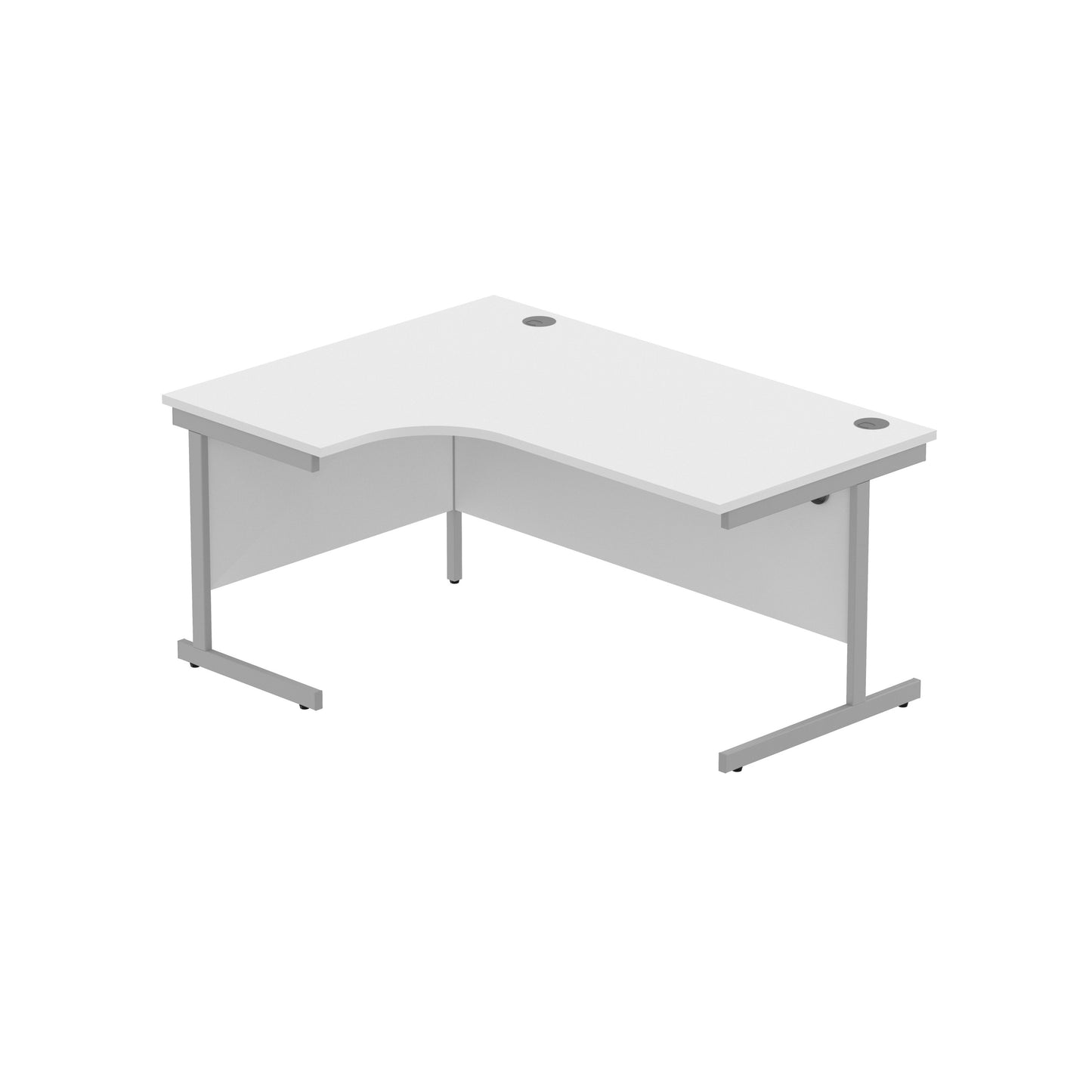 OFFICE LEFT HAND CORNER DESK WITH STEEL SINGLE UPRIGHT CANTILEVER FRAME | 1600X1200 | ARCTIC WHITE/SILVER