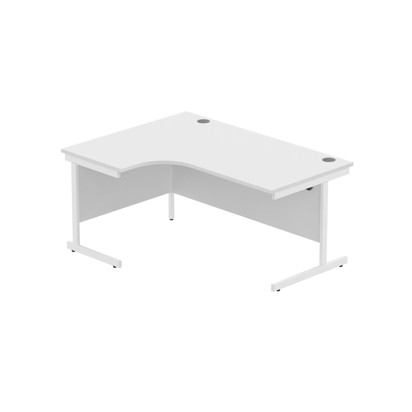 OFFICE LEFT HAND CORNER DESK WITH STEEL SINGLE UPRIGHT CANTILEVER FRAME | 1600X1200 | ARCTIC WHITE/WHITE