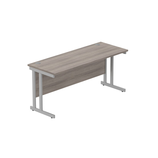 OFFICE RECTANGULAR DESK WITH STEEL DOUBLE UPRIGHT CANTILEVER FRAME | 1600X600 | ALASKAN GREY OAK/SILVER