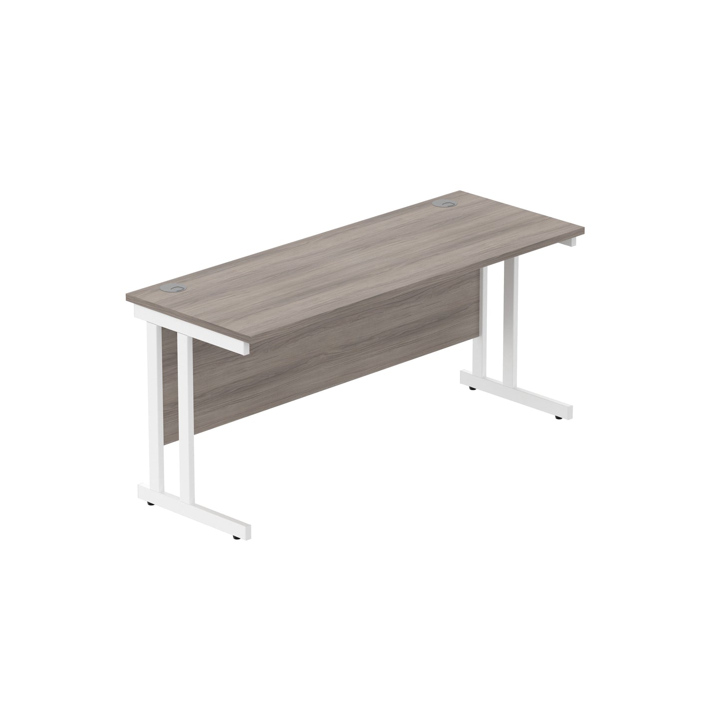 OFFICE RECTANGULAR DESK WITH STEEL DOUBLE UPRIGHT CANTILEVER FRAME | 1600X600 | ALASKAN GREY OAK/WHITE