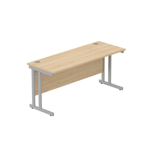 OFFICE RECTANGULAR DESK WITH STEEL DOUBLE UPRIGHT CANTILEVER FRAME | 1600X600 | CANADIAN OAK/SILVER