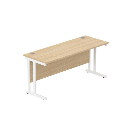 OFFICE RECTANGULAR DESK WITH STEEL DOUBLE UPRIGHT CANTILEVER FRAME | 1600X600 | CANADIAN OAK/WHITE