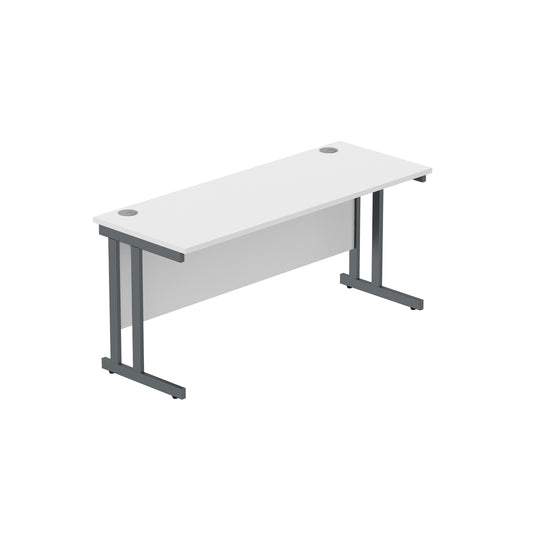 OFFICE RECTANGULAR DESK WITH STEEL DOUBLE UPRIGHT CANTILEVER FRAME (FSC) | 1600X600 | ARCTIC WHITE/GRAPHITE