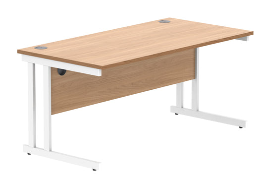 OFFICE RECTANGULAR DESK WITH STEEL DOUBLE UPRIGHT CANTILEVER FRAME | 1600X800 | NORWEGIAN BEECH/WHITE