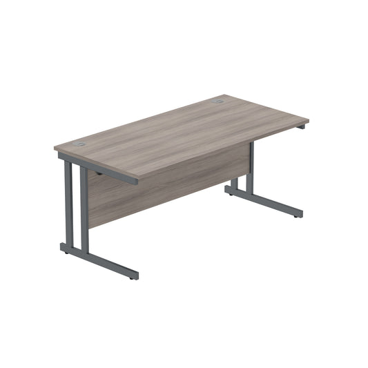 OFFICE RECTANGULAR DESK WITH STEEL DOUBLE UPRIGHT CANTILEVER FRAME (FSC) | 1600X800 | ALASKAN GREY OAK/GRAPHITE
