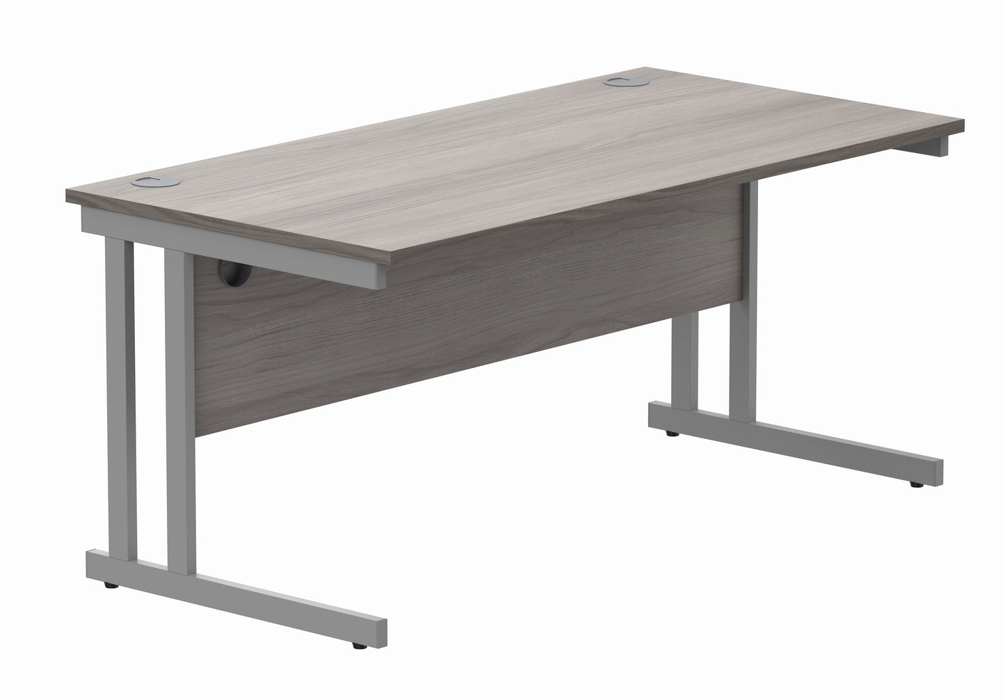 OFFICE RECTANGULAR DESK WITH STEEL DOUBLE UPRIGHT CANTILEVER FRAME | 1600X800 | ALASKAN GREY OAK/SILVER