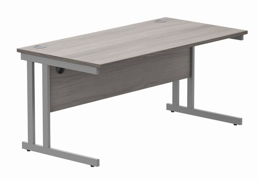 OFFICE RECTANGULAR DESK WITH STEEL DOUBLE UPRIGHT CANTILEVER FRAME | 1600X800 | ALASKAN GREY OAK/SILVER