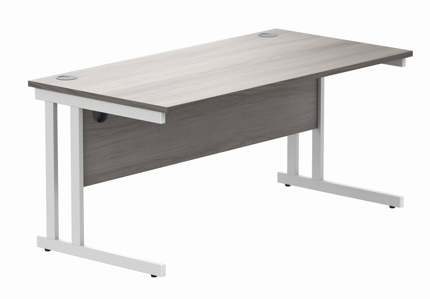 OFFICE RECTANGULAR DESK WITH STEEL DOUBLE UPRIGHT CANTILEVER FRAME | 1600X800 | ALASKAN GREY OAK/WHITE