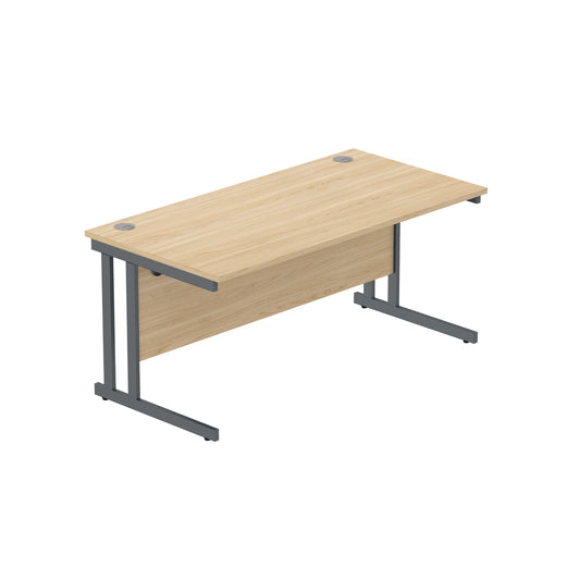 OFFICE RECTANGULAR DESK WITH STEEL DOUBLE UPRIGHT CANTILEVER FRAME (FSC) | 1600X800 | CANADIAN OAK/GRAPHITE
