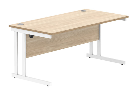 OFFICE RECTANGULAR DESK WITH STEEL DOUBLE UPRIGHT CANTILEVER FRAME | 1600X800 | CANADIAN OAK/WHITE