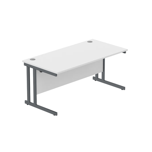 OFFICE RECTANGULAR DESK WITH STEEL DOUBLE UPRIGHT CANTILEVER FRAME (FSC) | 1600X800 | ARCTIC WHITE/GRAPHITE