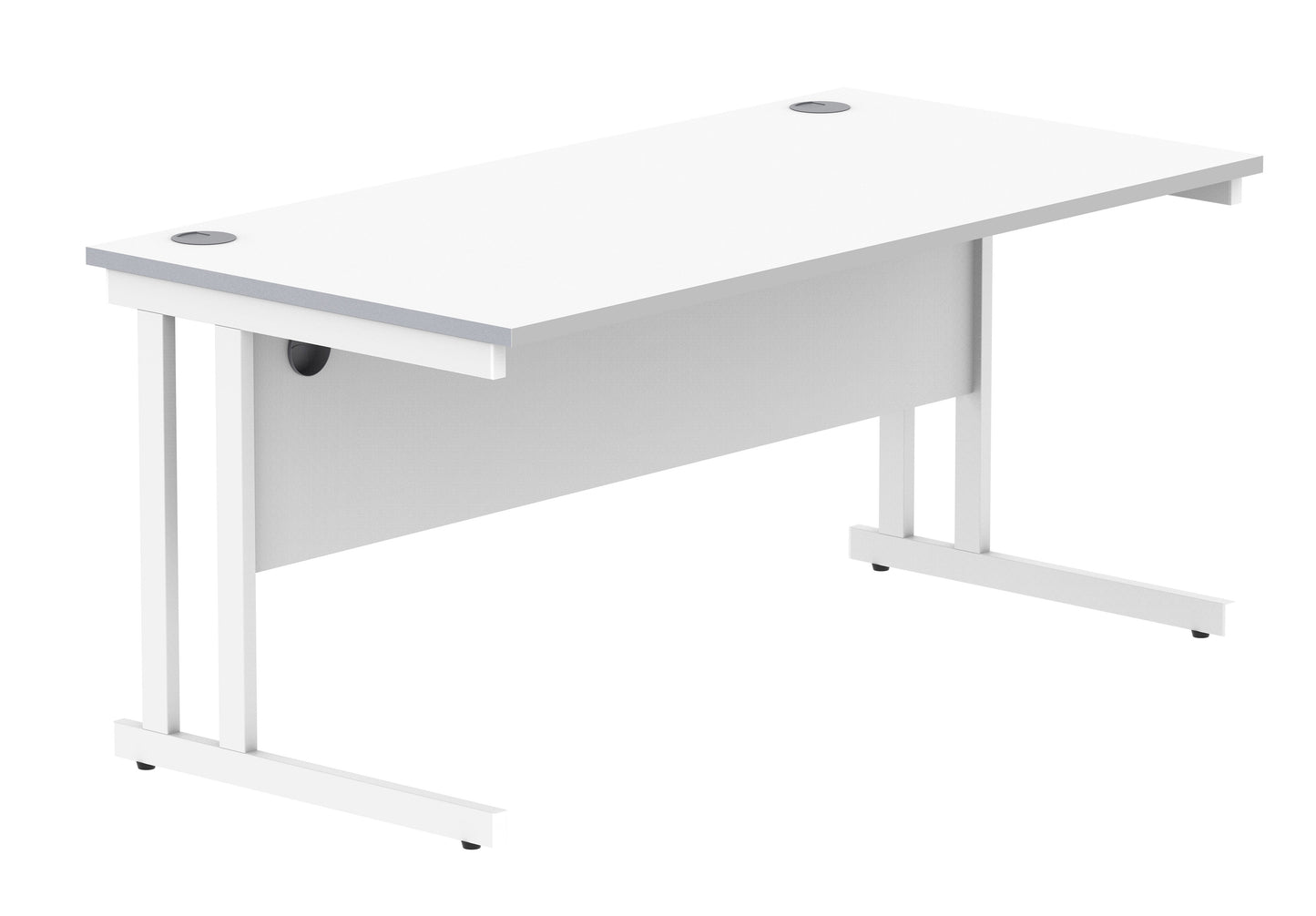 OFFICE RECTANGULAR DESK WITH STEEL DOUBLE UPRIGHT CANTILEVER FRAME | 1600X800 | ARCTIC WHITE/WHITE