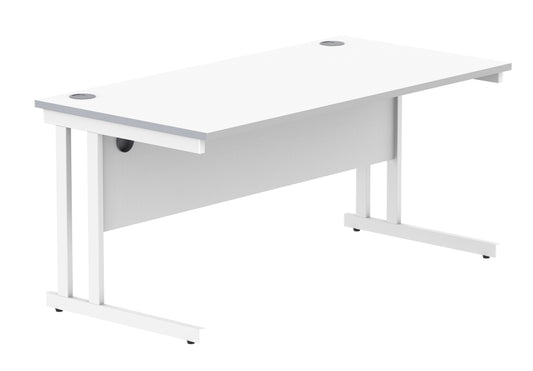 OFFICE RECTANGULAR DESK WITH STEEL DOUBLE UPRIGHT CANTILEVER FRAME | 1600X800 | ARCTIC WHITE/WHITE