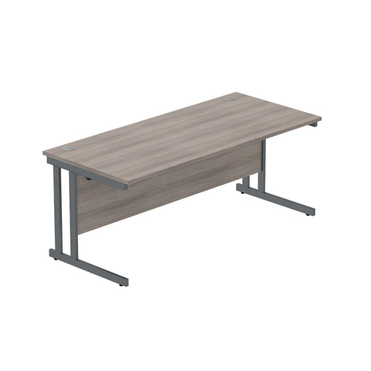 OFFICE RECTANGULAR DESK WITH STEEL DOUBLE UPRIGHT CANTILEVER FRAME (FSC) | 1800X800 | ALASKAN GREY OAK/GRAPHITE