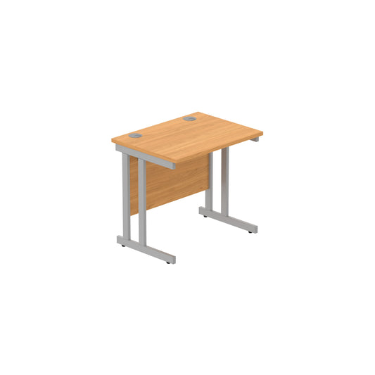 DESK WITH STEEL DOUBLE UPRIGHT CANTILEVER FRAME | 800X600 | BEECH/SILVER