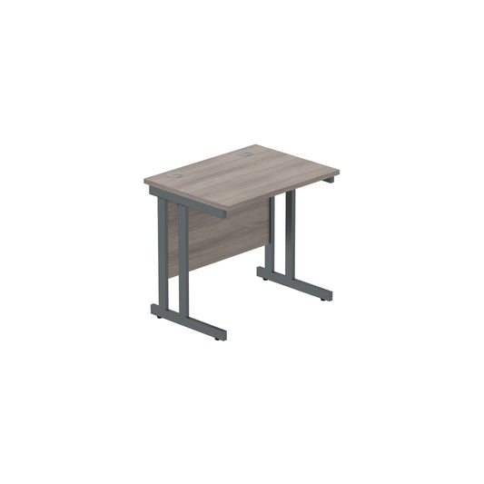 OFFICE RECTANGULAR DESK WITH STEEL DOUBLE UPRIGHT CANTILEVER FRAME (FSC) | 800X600 | ALASKAN GREY OAK/GRAPHITE