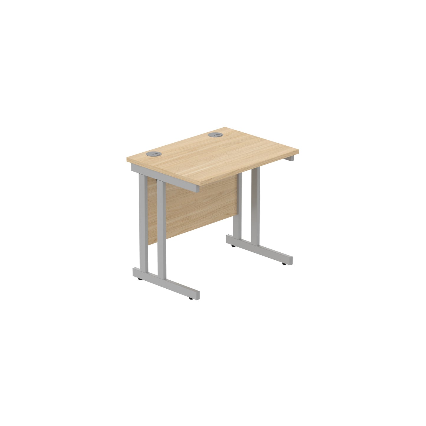 DESK WITH STEEL DOUBLE UPRIGHT CANTILEVER FRAME | 800X600 | OAK/SILVER