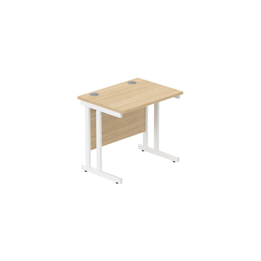 DESK WITH STEEL DOUBLE UPRIGHT CANTILEVER FRAME | 800X600 | OAK/WHITE
