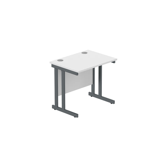 OFFICE RECTANGULAR DESK WITH STEEL DOUBLE UPRIGHT CANTILEVER FRAME (FSC) | 800X600 | ARCTIC WHITE/GRAPHITE
