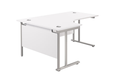 1800X1200 TWIN UPRIGHT LEFT HAND RADIAL DESK WHITE-SILVER
