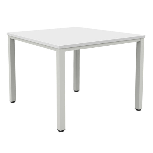 FRACTION INFINITY 140 X 140 MEETING TABLE - WHITE WITH SILVER LEGS