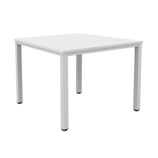 FRACTION INFINITY 160 X 160 MEETING TABLE - WHITE WITH SILVER LEGS
